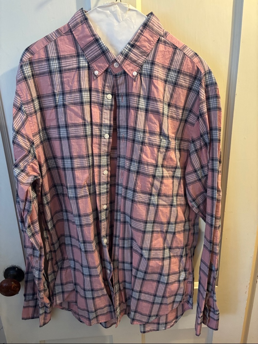 J. Crew Pink and Navy Plaid Button-Down Shirt